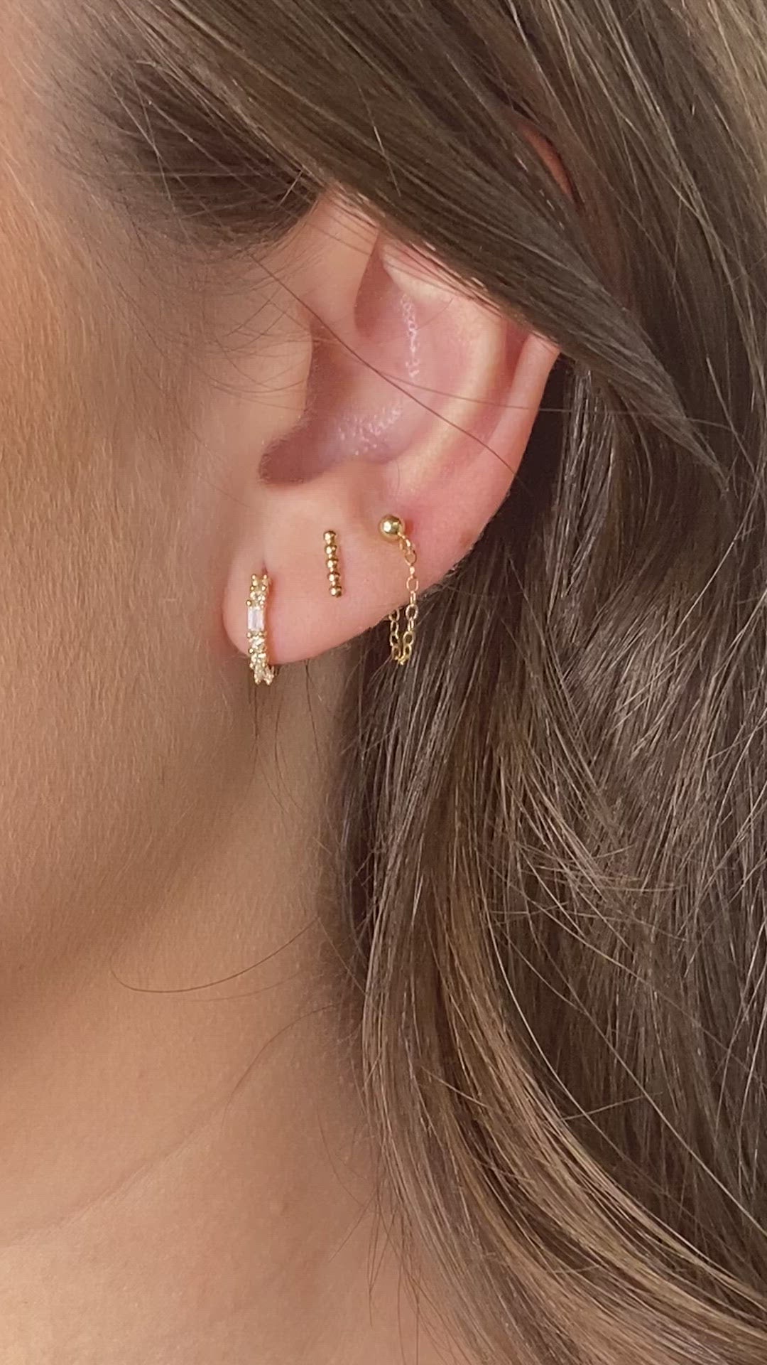 14K Tiny Beaded Bar Stud Earrings | Dainty Gold Minimalist Studs